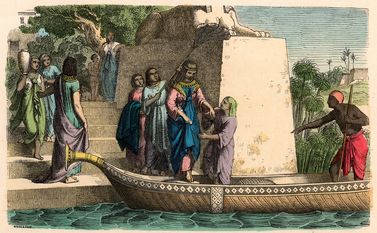 Starověký Egypt: Vznešená dáma cestující v barque od Heinrich Leutemann