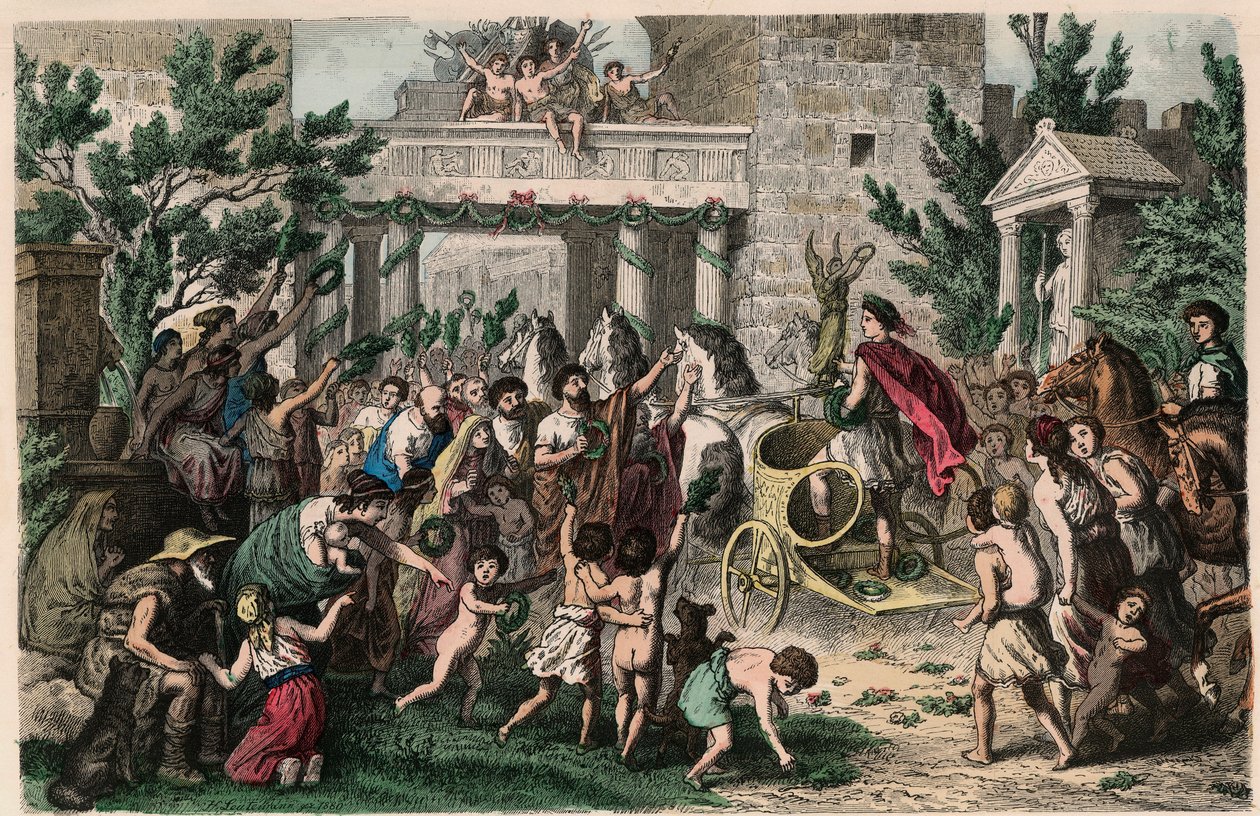 Starověké Řecko: Přivítání olympijského vítěze v jeho rodném městě, 1866 od Heinrich Leutemann