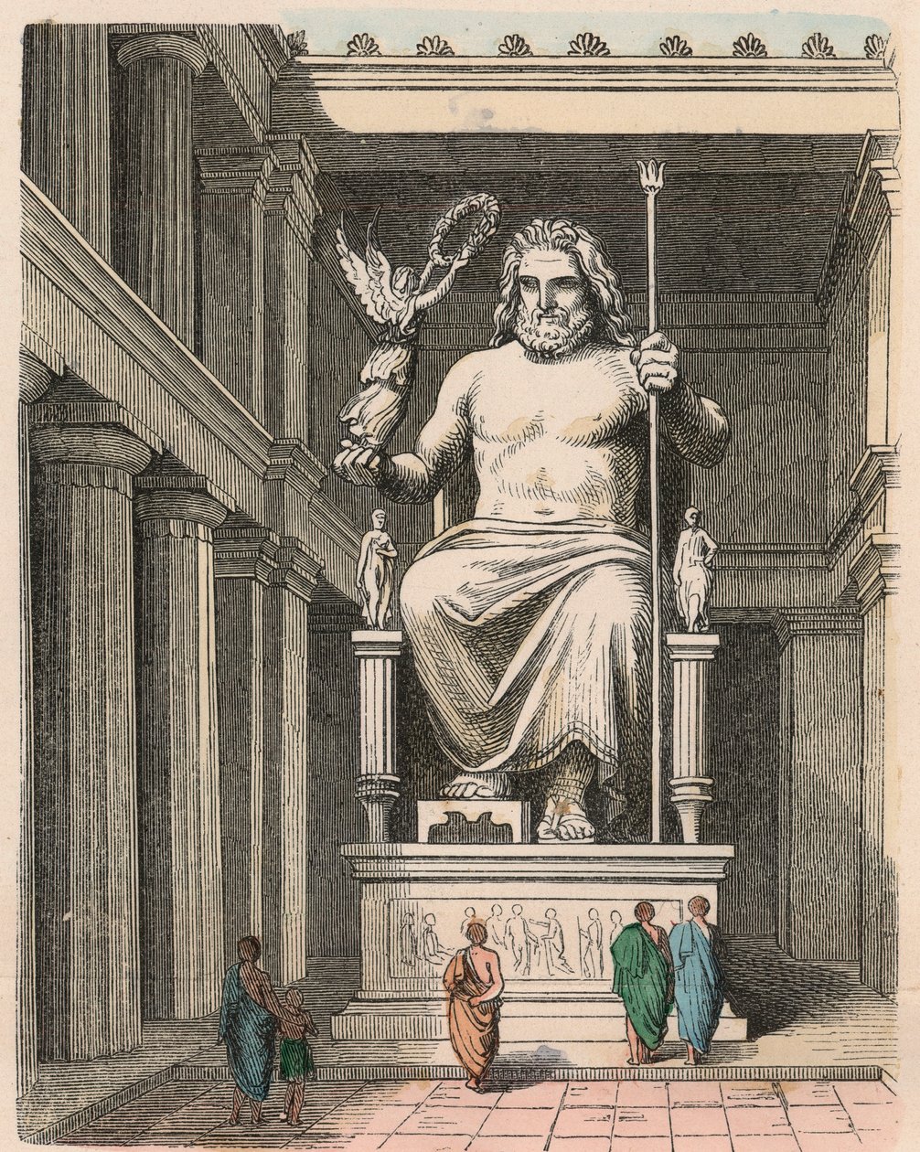 Starověké Řecko: Diova socha v chrámu v Olympii - socha od Phidias, c. 440/30 př. nl jeden ze sedmi divů světa od Heinrich Leutemann