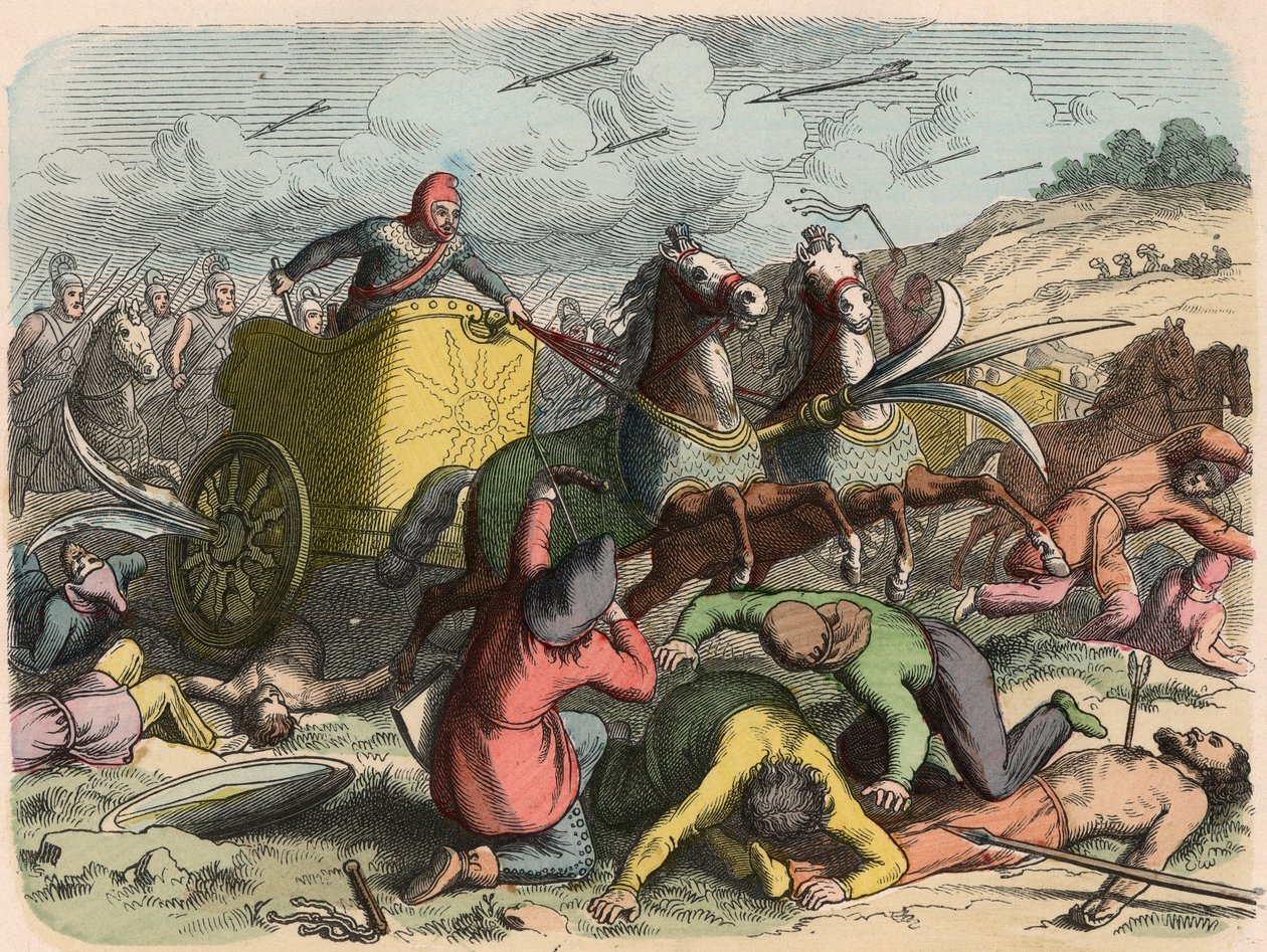Starověký Orient, perský válečný kočár během bitvy od Heinrich Leutemann