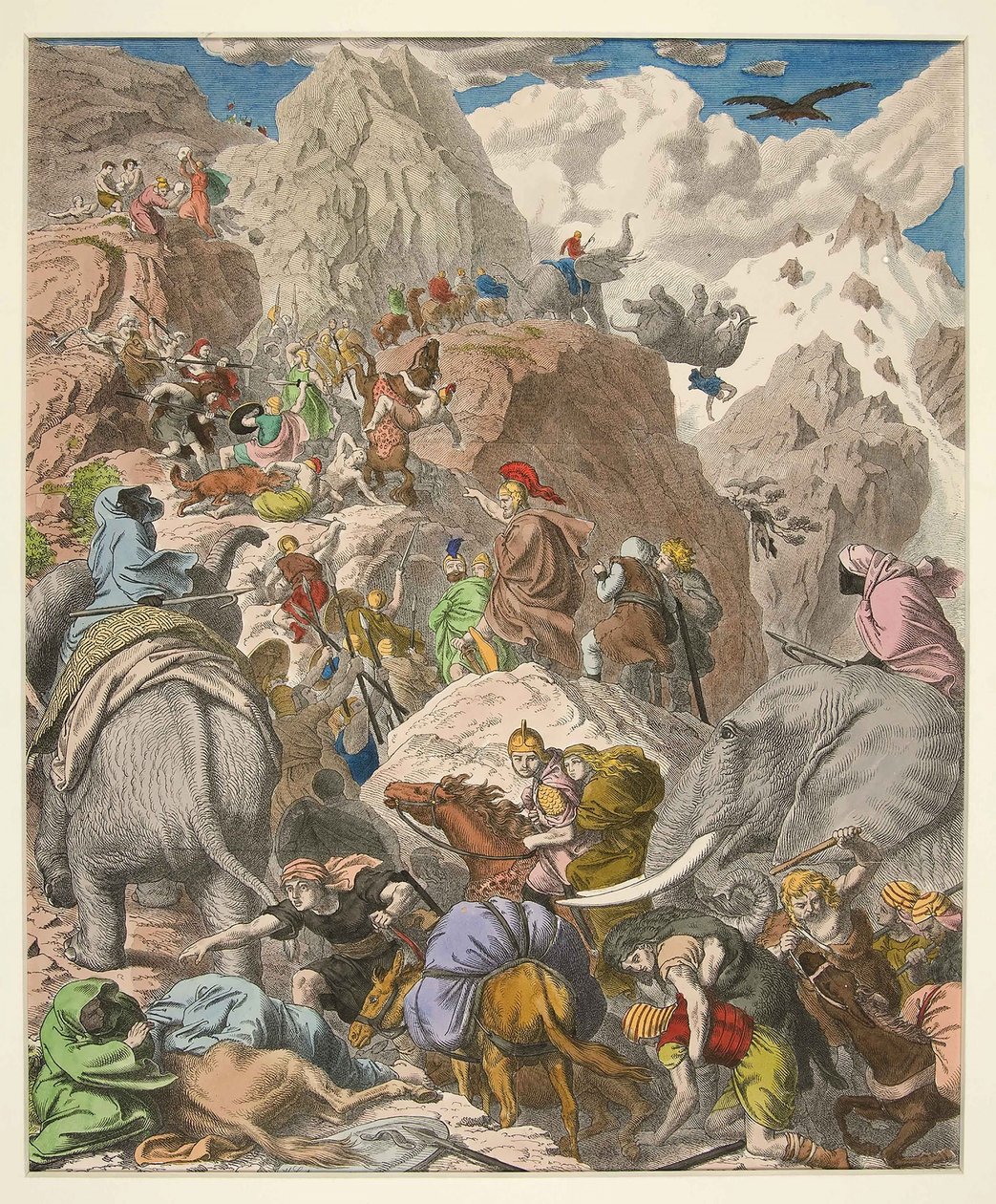 Hannibal Crossing the Alps, hospoda. 1866 (ručně kolorovaná rytina) od Heinrich Leutemann