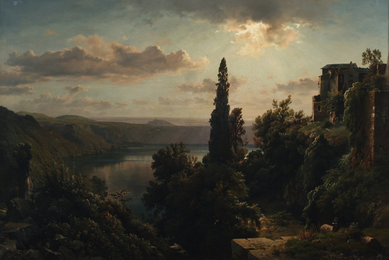 Pohled na jezero Nemi v Alban Hills nedaleko Říma od Heinrich Louis Theodor Gurlitt