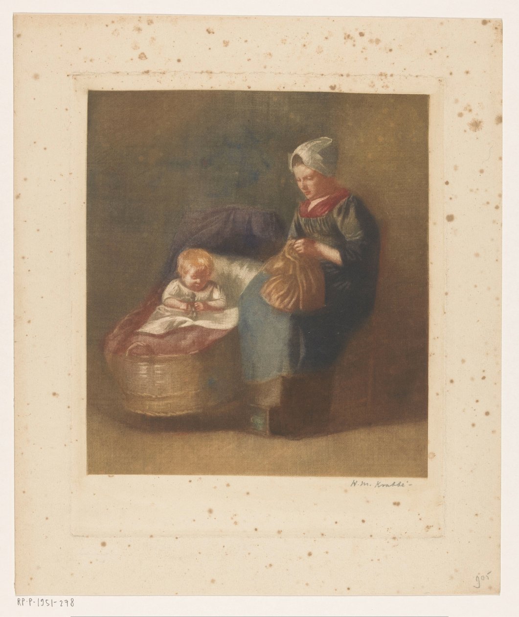 Řemeslná žena vedle dítěte postýlku od Heinrich M. Krabbé (signed by artist)
