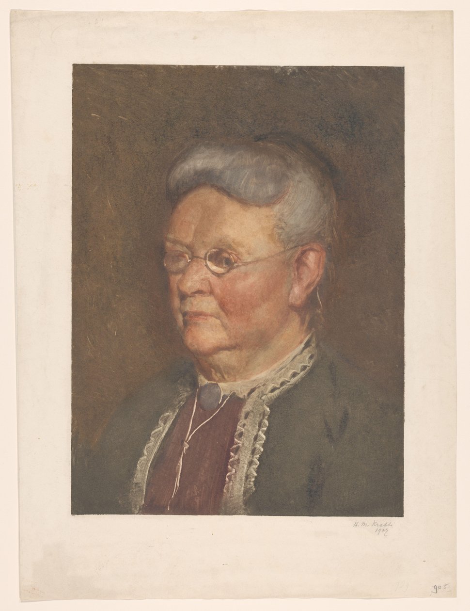 Portrét staré dámy od Heinrich M. Krabbé (signed by artist)
