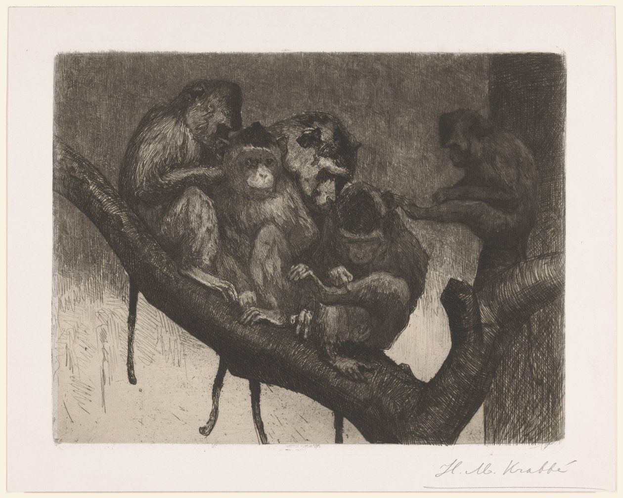 Pět opic na stromě od Heinrich M. Krabbé (signed by artist)