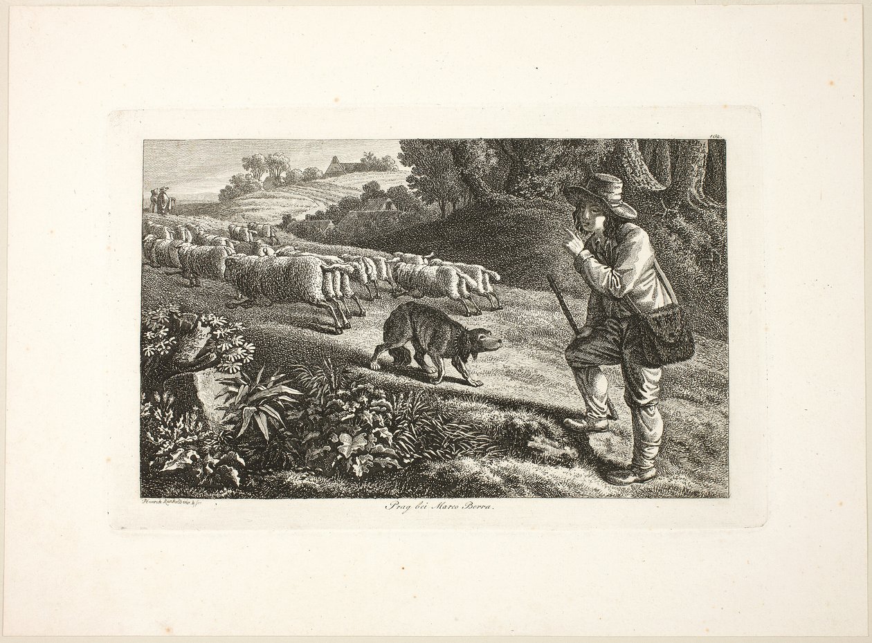 Arcadian Shepherd Boy a jeho stádo ovcí od Heinrich Reinhold