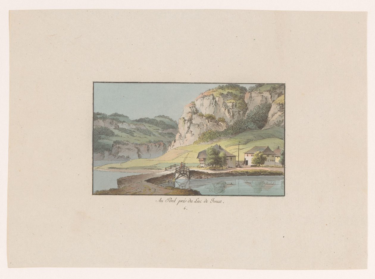Pohled na Le Pont poblíž Lac de Joux Au Pont prés du Lac de Joux (název na objektu) Pohledy na Švýcarsko (název série) Collection de quelques vues dessinées en Suisse d