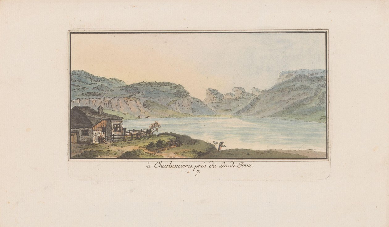 Pohled na Les Charbonnières na Lac de Joux v Charbonieres, poblíž Lac de Joux (název na objektu) Krajiny ve Švýcarsku (název série) Sbírka některých pohledů ve Švýcarsku (název série) od Heinrich Rieter
