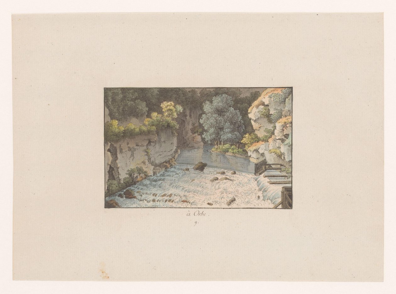 Pohled na vodopád v Orbe à Orbe (název na objektu) Pohledy na Švýcarsko (název série) Collection de quelques vues dessinées en Suisse d