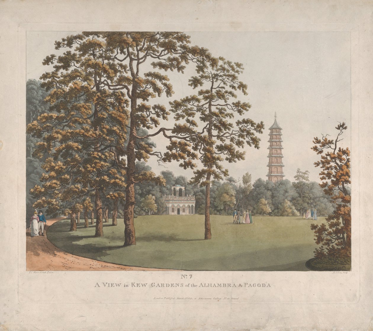 Pohled v Kew Gardens na Alhambru a pagodu, 1813. od Heinrich Schutz