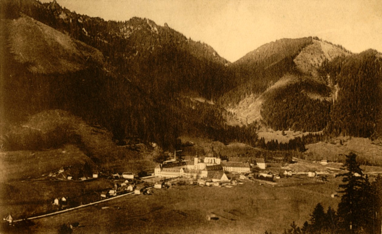 Opatství Ettal z jihu, Bavorsko, Německo, c1922. od Heinrich Sting