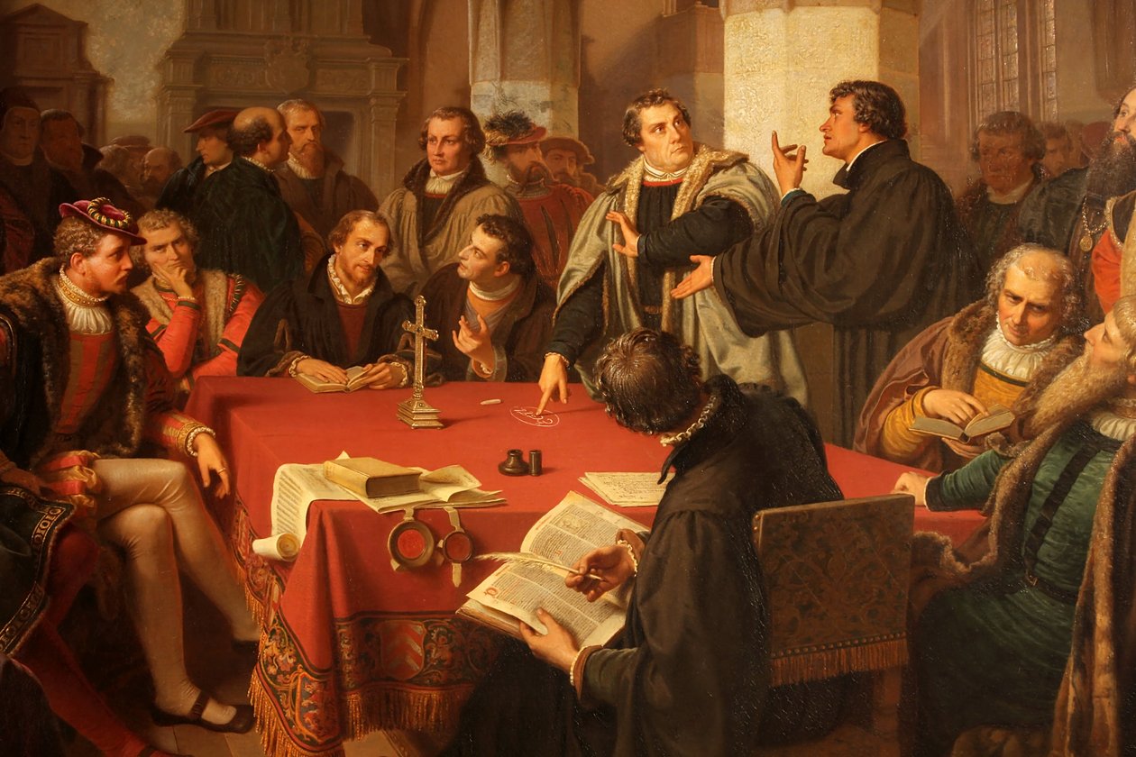 Náboženský dialog Augusta Noacka na zámku Marburg 1869 detail od Heinrich Stürzl