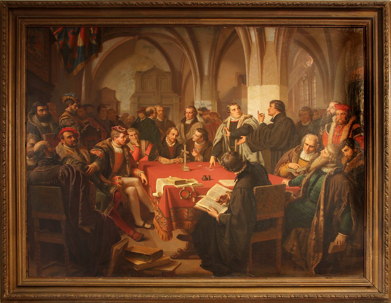 Náboženský dialog Augusta Noacka na zámku Marburg 1869 s rámem od Heinrich Stürzl