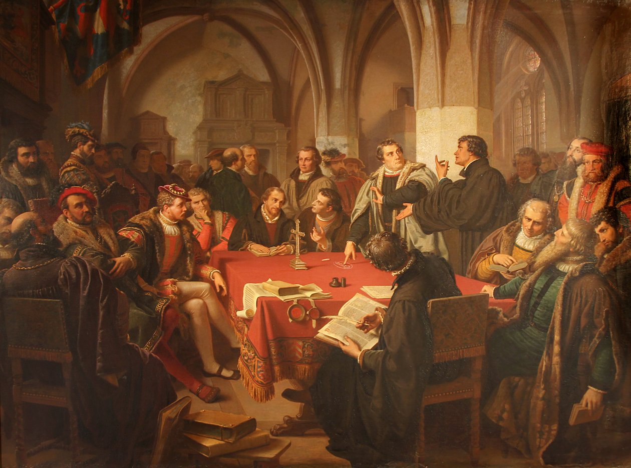 August Noack Náboženský dialog na zámku Marburg 1869 bez rámu od Heinrich Stürzl