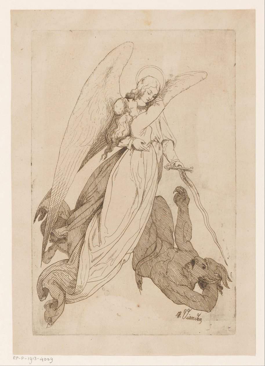 Angel zvedne světici a porazí démona od Heinrich Vianden