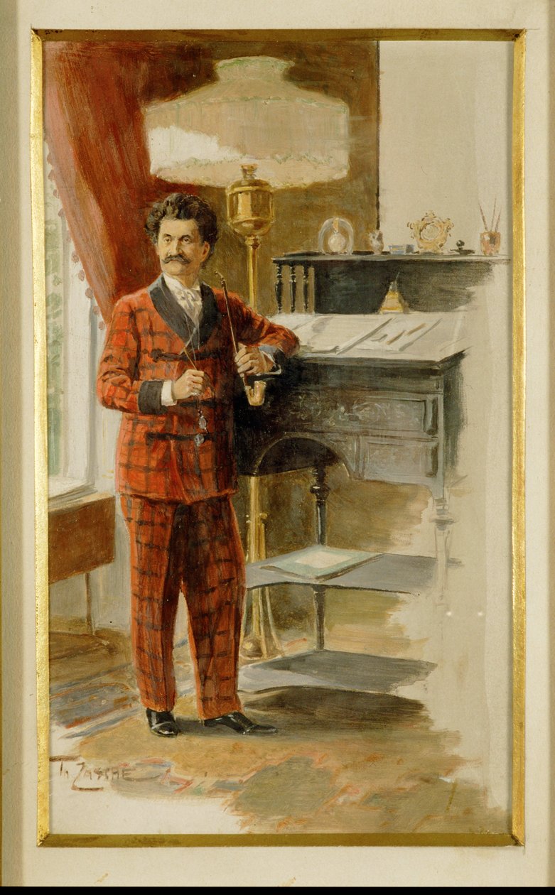 Johann Strauss syn u vysokého stolu ve své pracovně... (akvarel) od Heinrich Zasche
