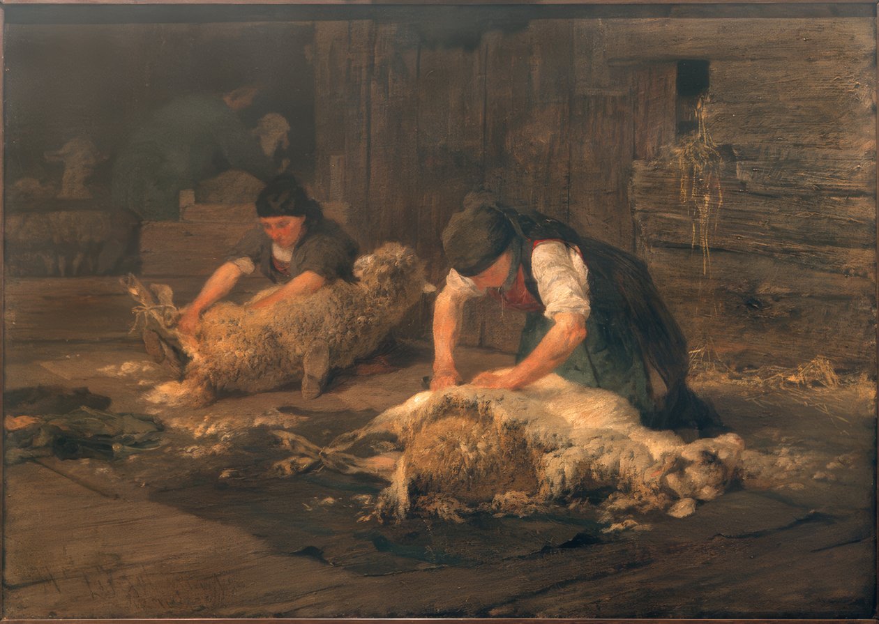 Stříhání ovcí od Heinrich von Zügel