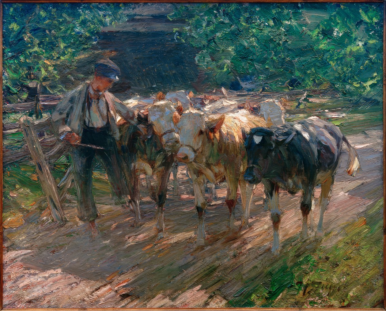 Ovčák vede tři telata od Heinrich von Zügel