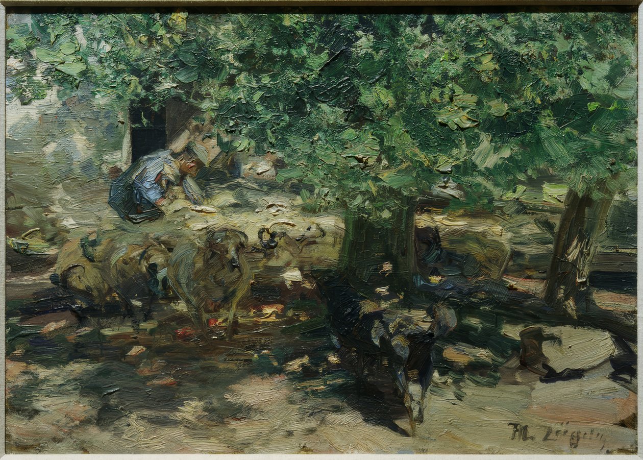Před stájí (stádo ovcí se tlačí do stáje) od Heinrich von Zügel