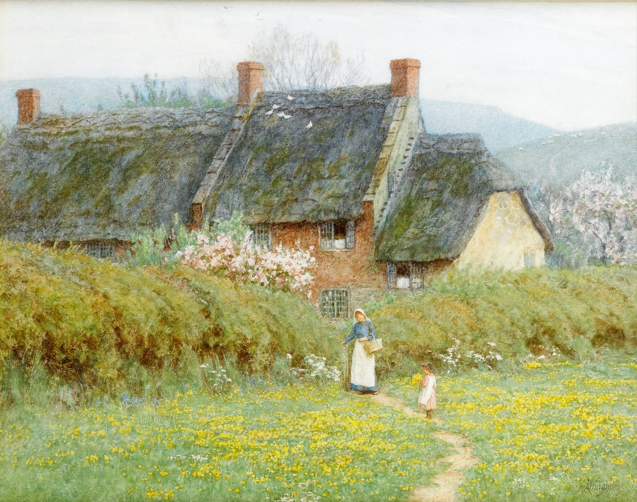 Buttercups, Near Bridport, Dorset (wc na papíře) od Helen Allingham
