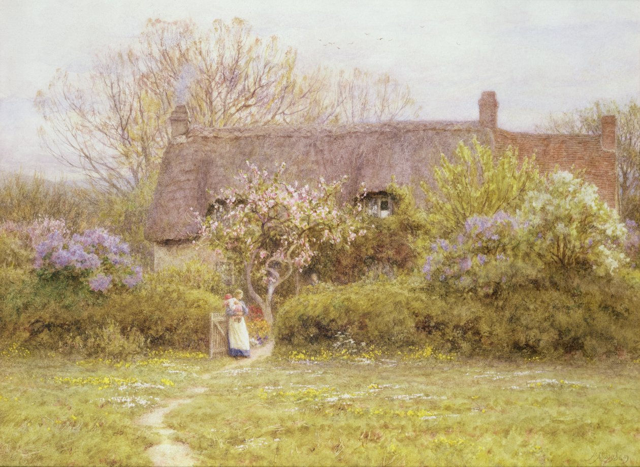 Chata, sladkovodní, ostrov Wight od Helen Allingham