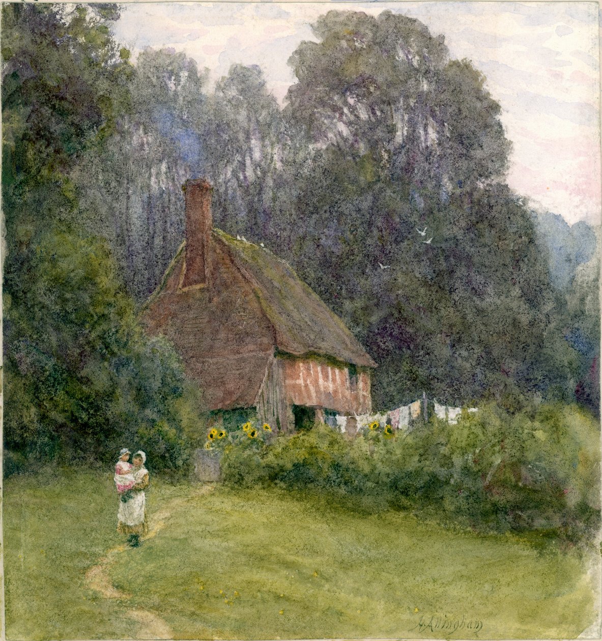 Chata s figurkami (bc a wc na papíře) od Helen Allingham