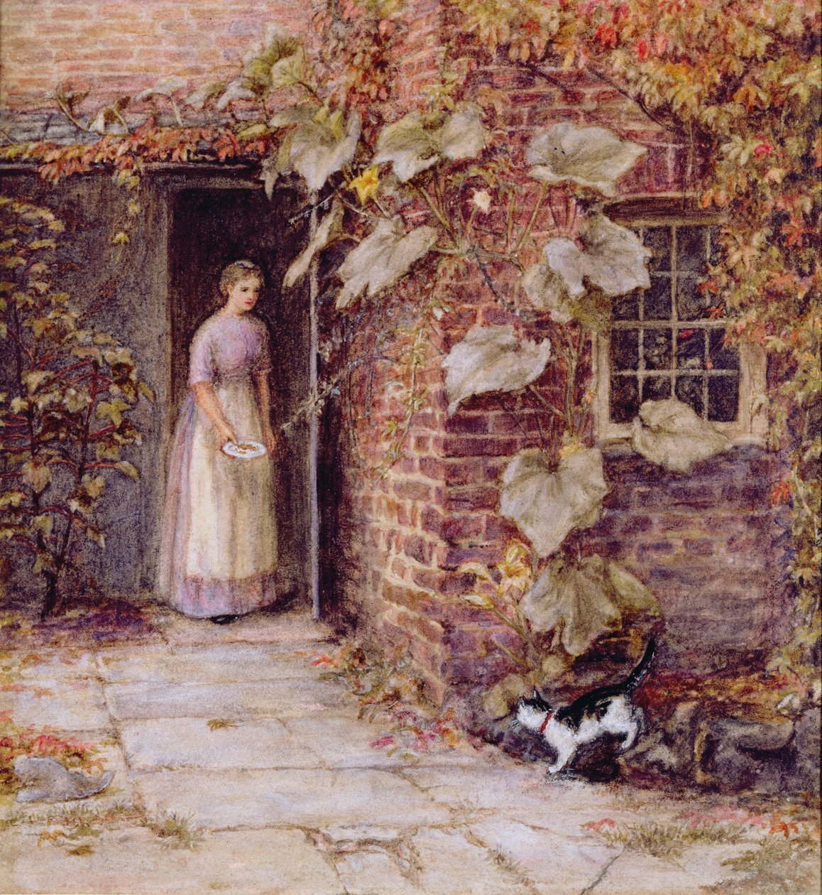 Krmení kotěte od Helen Allingham