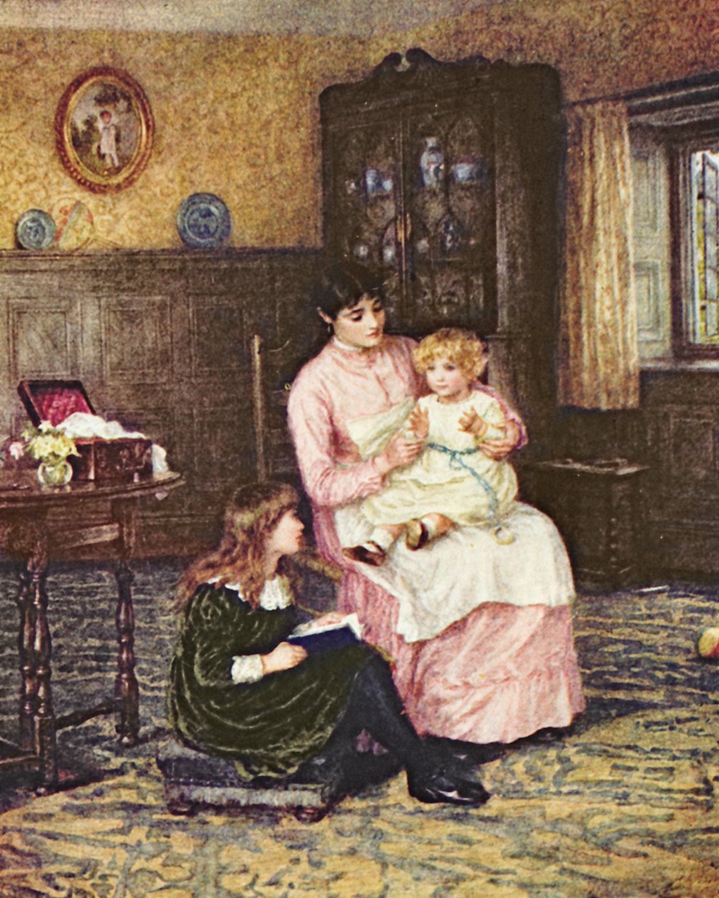 Matka si hraje s dětmi v interiéru od Helen Allingham