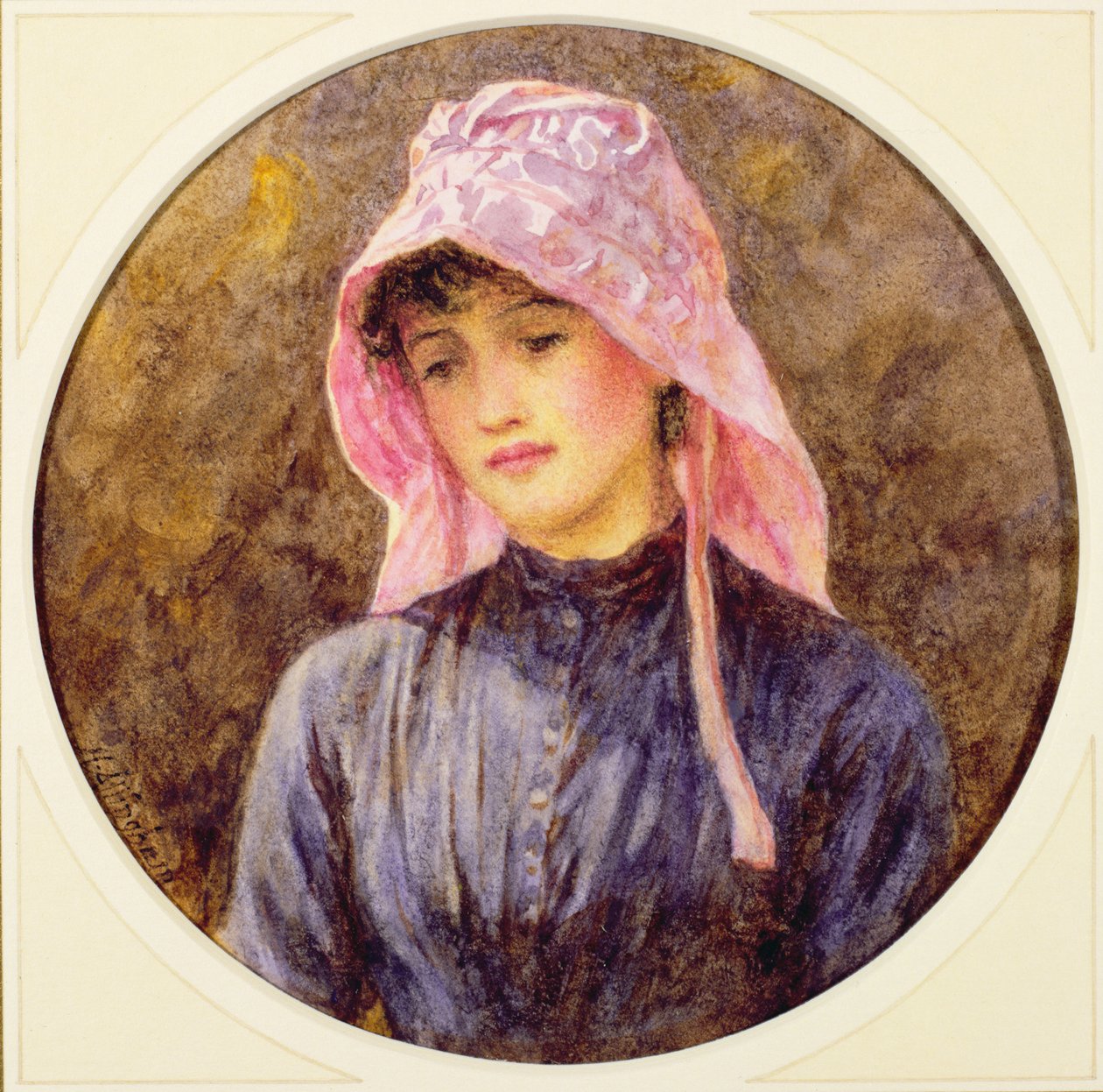 Portrét dívky v růžové čepici od Helen Allingham
