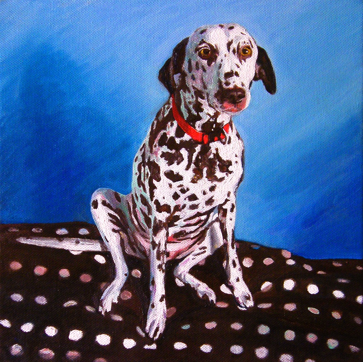 Dalmatin na flekatém polštáři, 2011, od Helen White
