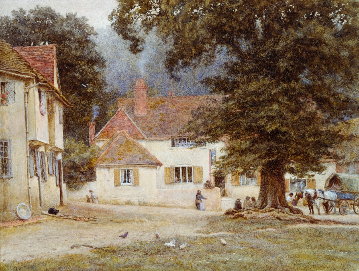 Vozík ve vesnickém hostinci od Helen Allingham