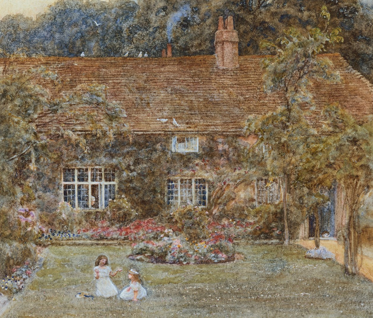 Venkovský dům (akvarel se škrábáním) od Helen Allingham