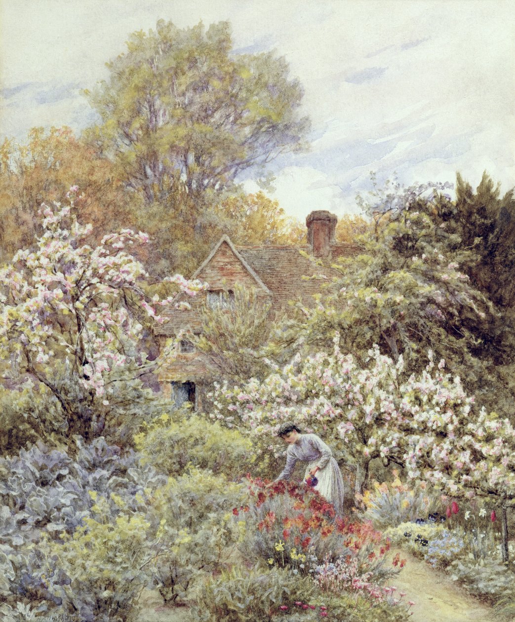Jarní zahrada (akvarel na papíře) od Helen Allingham