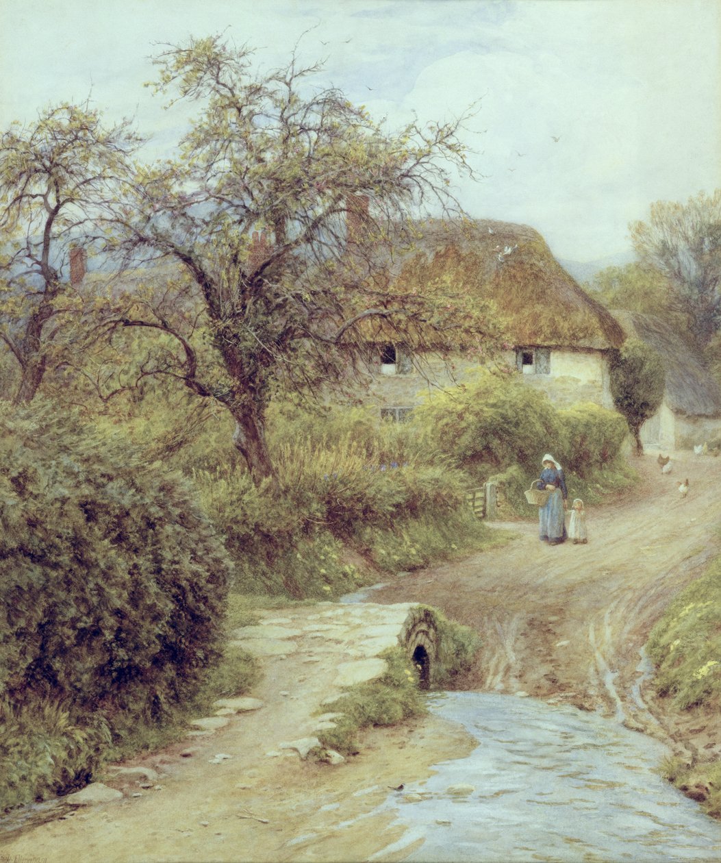 A Hill Farm, Symondsbury, Dorset (akvarel na papíře) od Helen Allingham