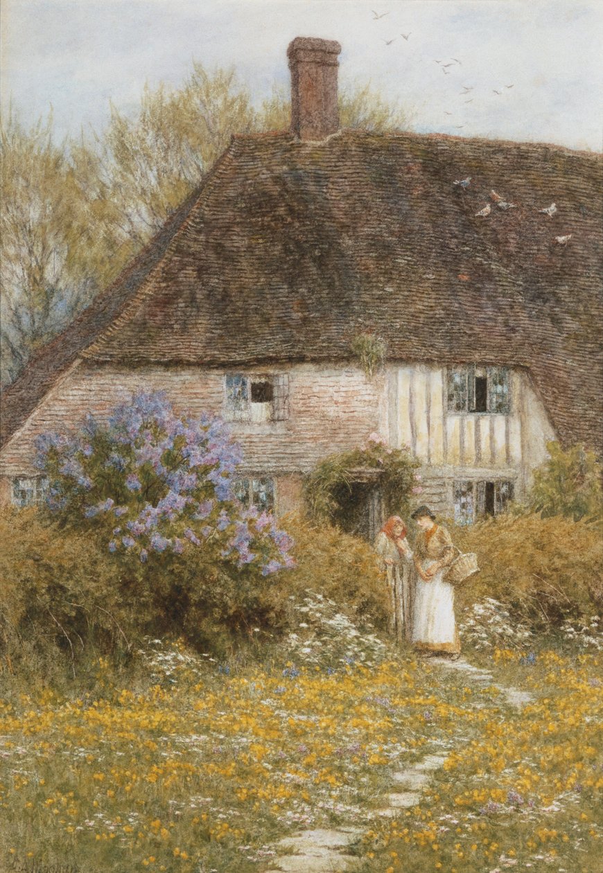 A Kentish Cottage (akvarel s škrábáním) od Helen Allingham