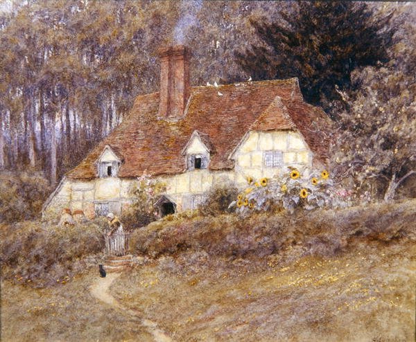 A Surrey Cottage (akvarel na papíře) od Helen Allingham