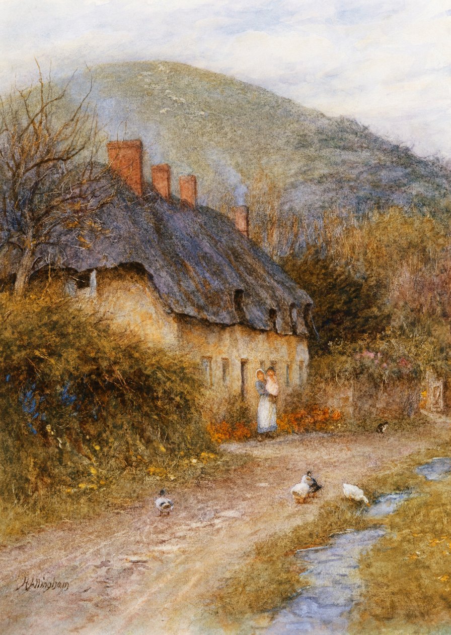 V Symondsbury poblíž Bridport, Dorset (akvarel s vyškrábáním) od Helen Allingham