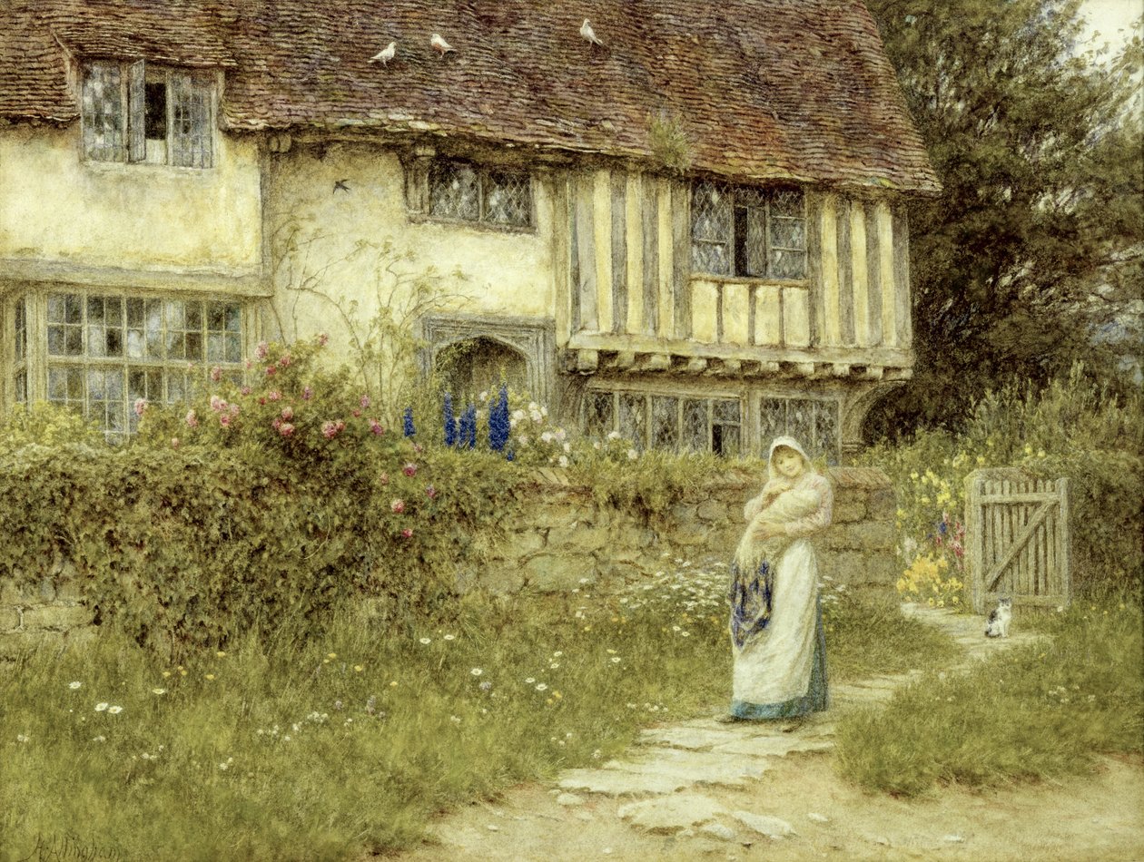 Vedle farmy Old Church Gate, Smarden, Kent (akvarel na papíře) od Helen Allingham