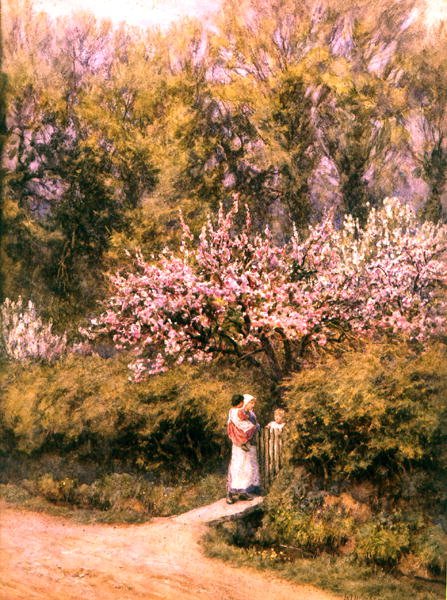 U chatové brány - Blossom Time (akvarel na papíře) od Helen Allingham