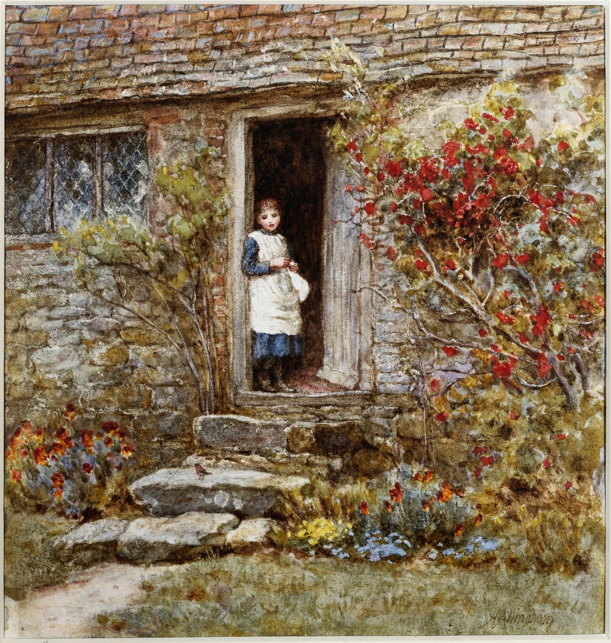 Corcorus Japonica (akvarel s škrábáním) od Helen Allingham