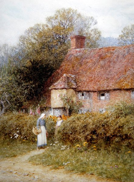 Chata ve Witley, Surrey (akvarel na papíře) od Helen Allingham