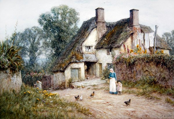 Chata poblíž Paignton, Devon (akvarel na papíře) od Helen Allingham
