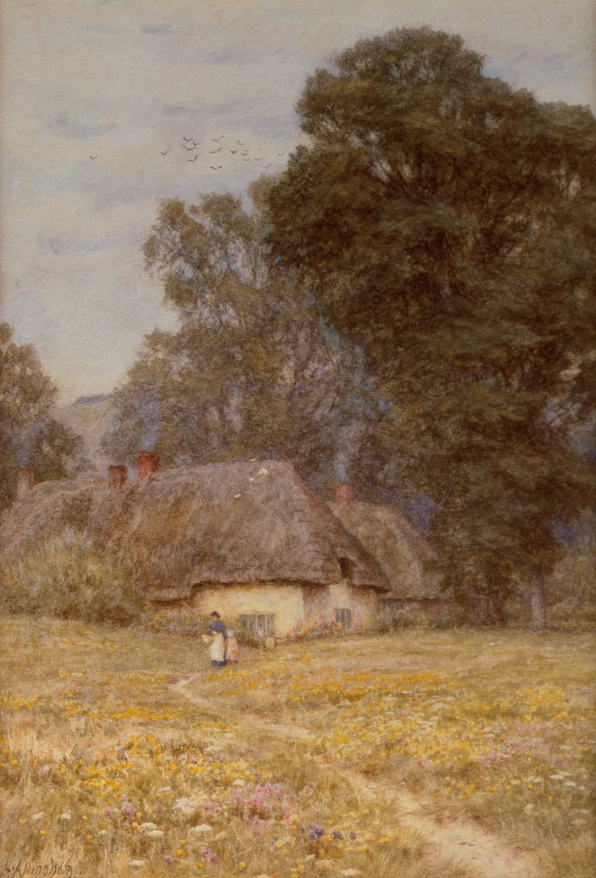 Chaty v Quidhamptonu, poblíž Salisbury (akvarel na papíře) od Helen Allingham
