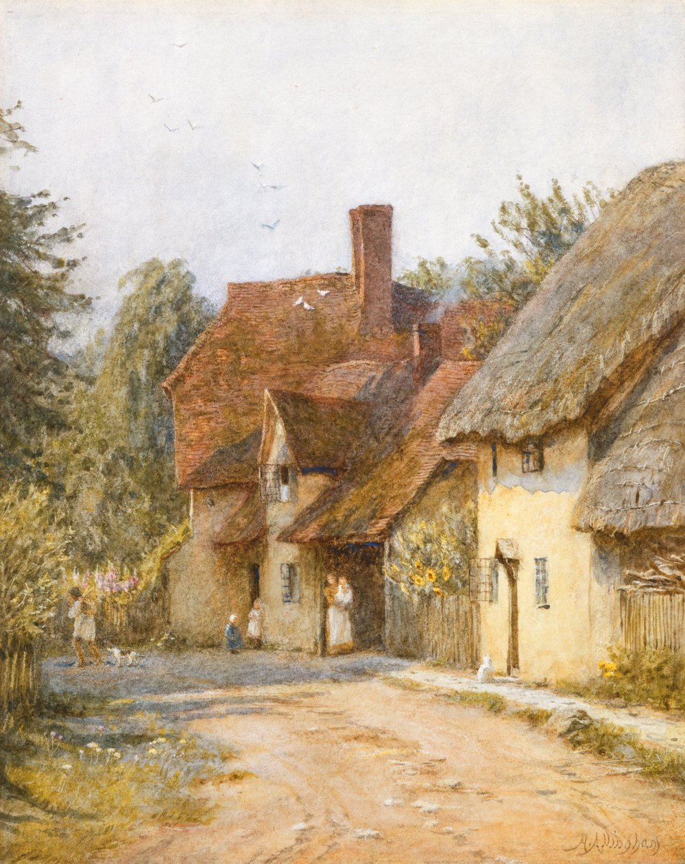 East Hagbourne, Berkshire (akvarel s škrábáním na papíře) od Helen Allingham