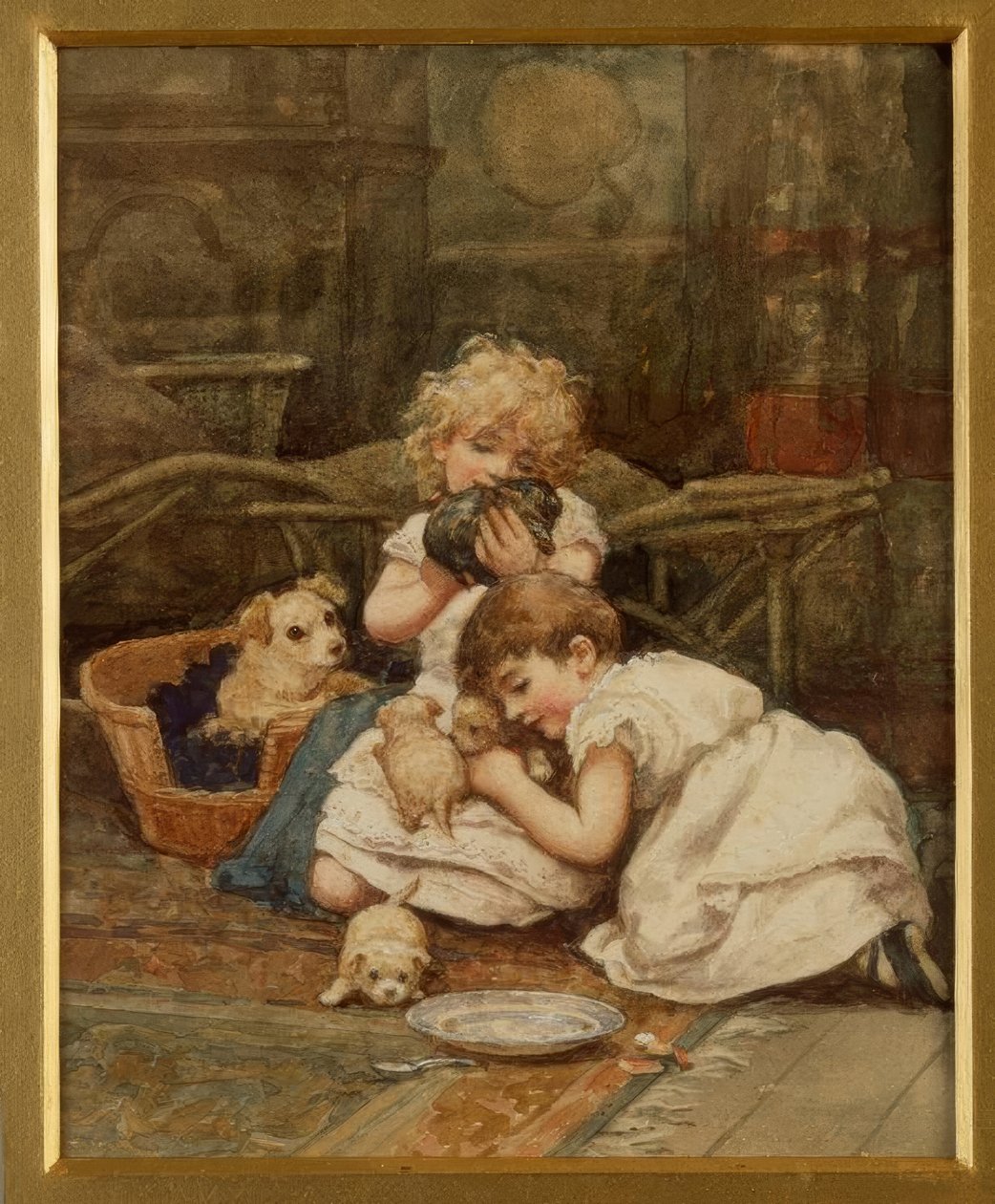 H.Allingham, The new pets / Aquarell od Helen Allingham