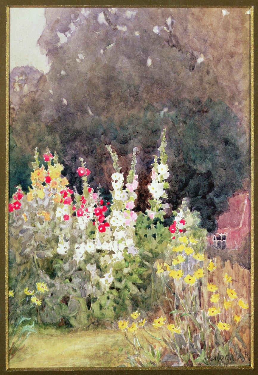 Hollyhocks, od Helen Allingham