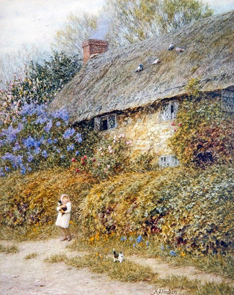 Old Cottage at Freshwater, Isle of Wight (akvarel na papíře) od Helen Allingham