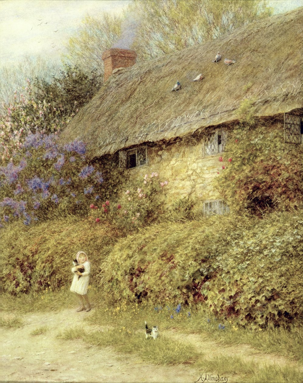 Old Cottage at Freshwater, Isle of Wight (akvarel na papíře) od Helen Allingham