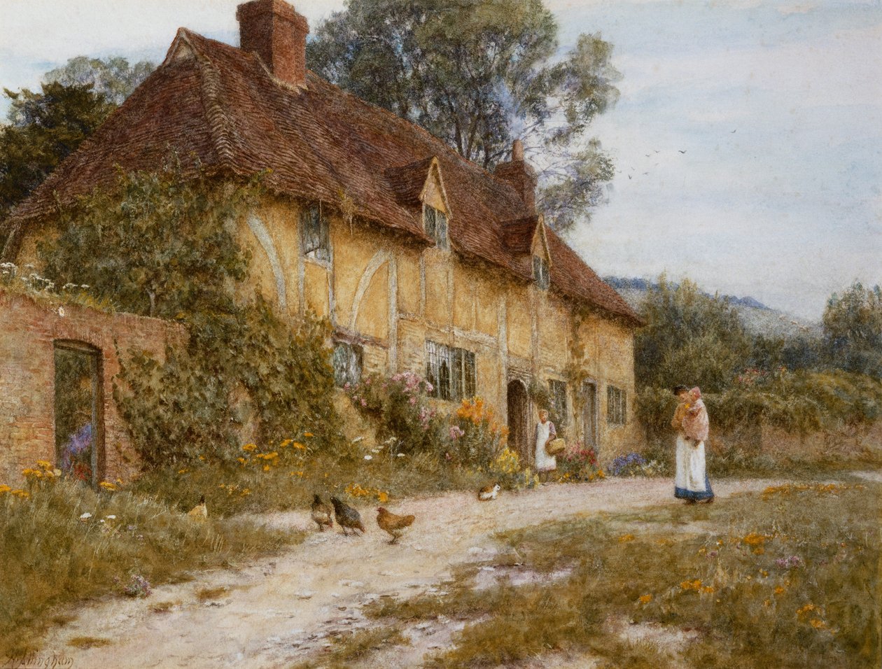Old Kentish Cottage (akvarel s škrábáním na papíře) od Helen Allingham