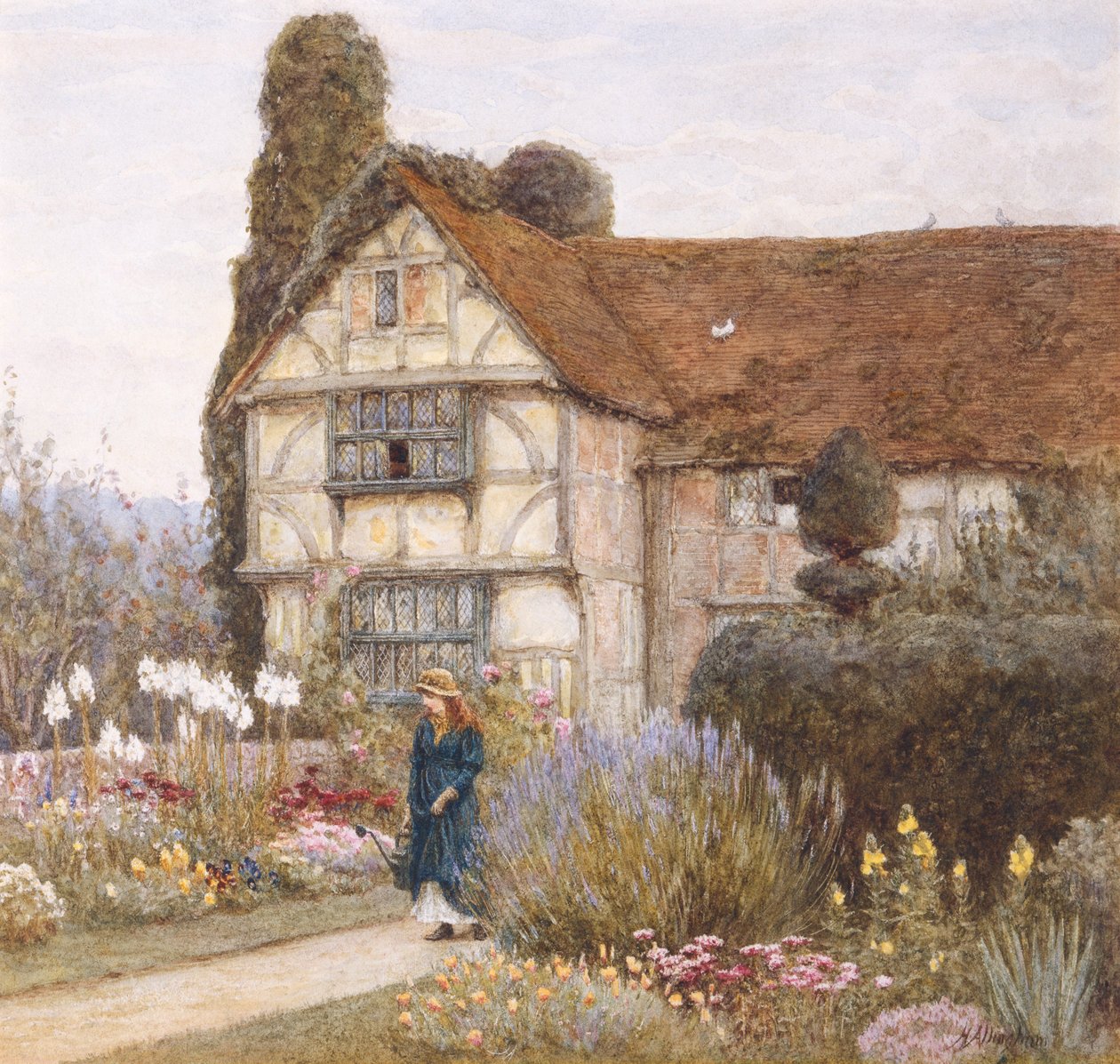 Starý panský dům (akvarel s škrábáním) od Helen Allingham